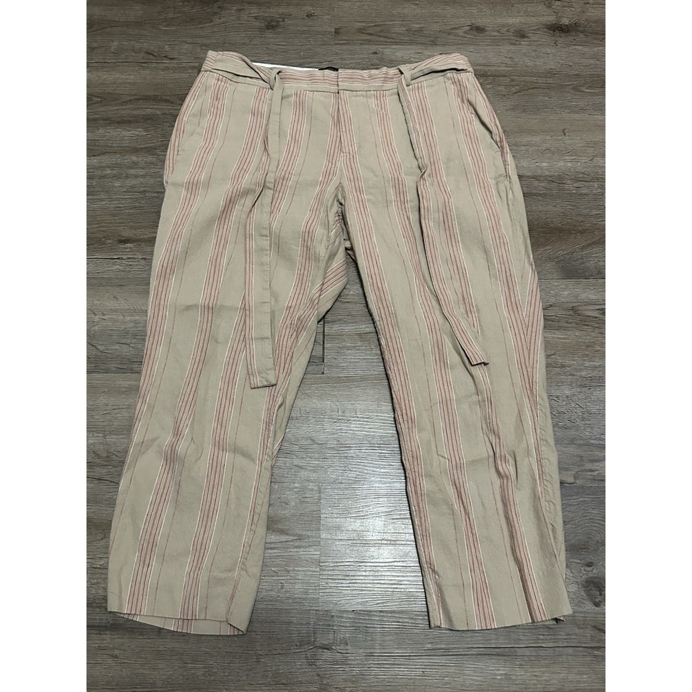 Banana Republic Sz 12 Avery‎ Striped Linen Blend Tailored Ankle Pants Beige Pink